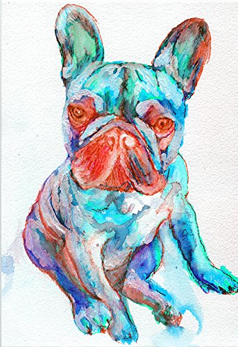 French Bulldog Art Print, Cute Frenchie Puppy, Blue Turquoise Red, French Bulldog Owner Gift, French Bull Home Decor, Signed by Oscar Jetson oscarjetson.com/products/frenc… #painting #art #decor
