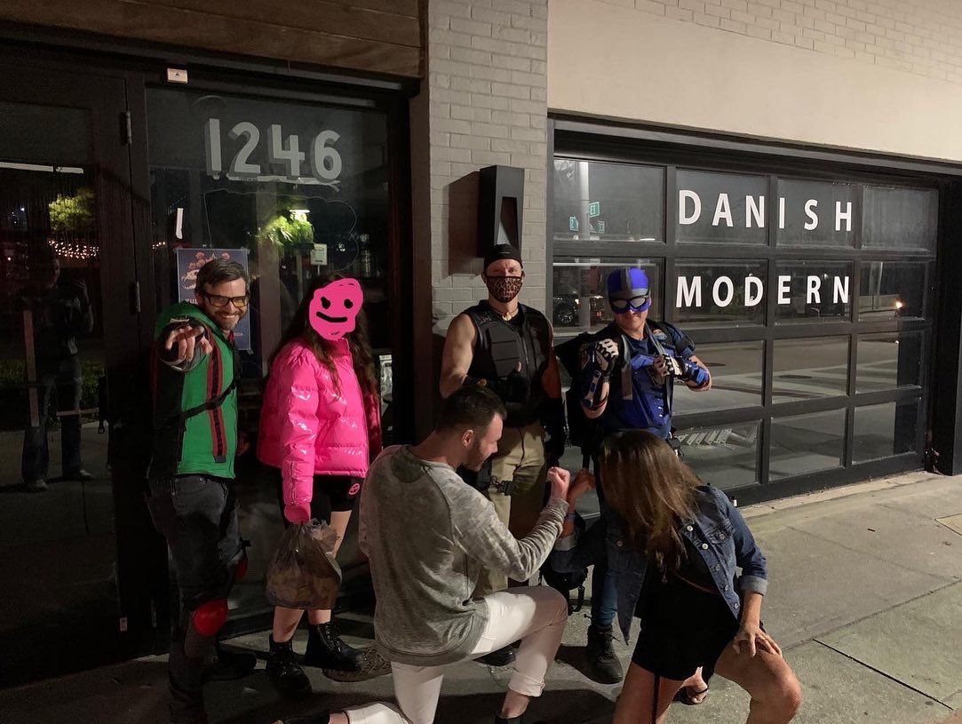 BCGStPete's tweet photo. On Friday 3/26, #BayCoastGuardians #GoodSamaritan, #Jaguar, &amp; #Impact met up with the Pink Protector of Sarasota herself: the one, the only, Femme Fatale!

#BCG #StPetersburg #RLSH #StPeteSuperheroes #BlackLivesMatter #StopAsianHate #homelessoutreach #StreetSafety #Bangarang https://t.co/pntEVM2RRI