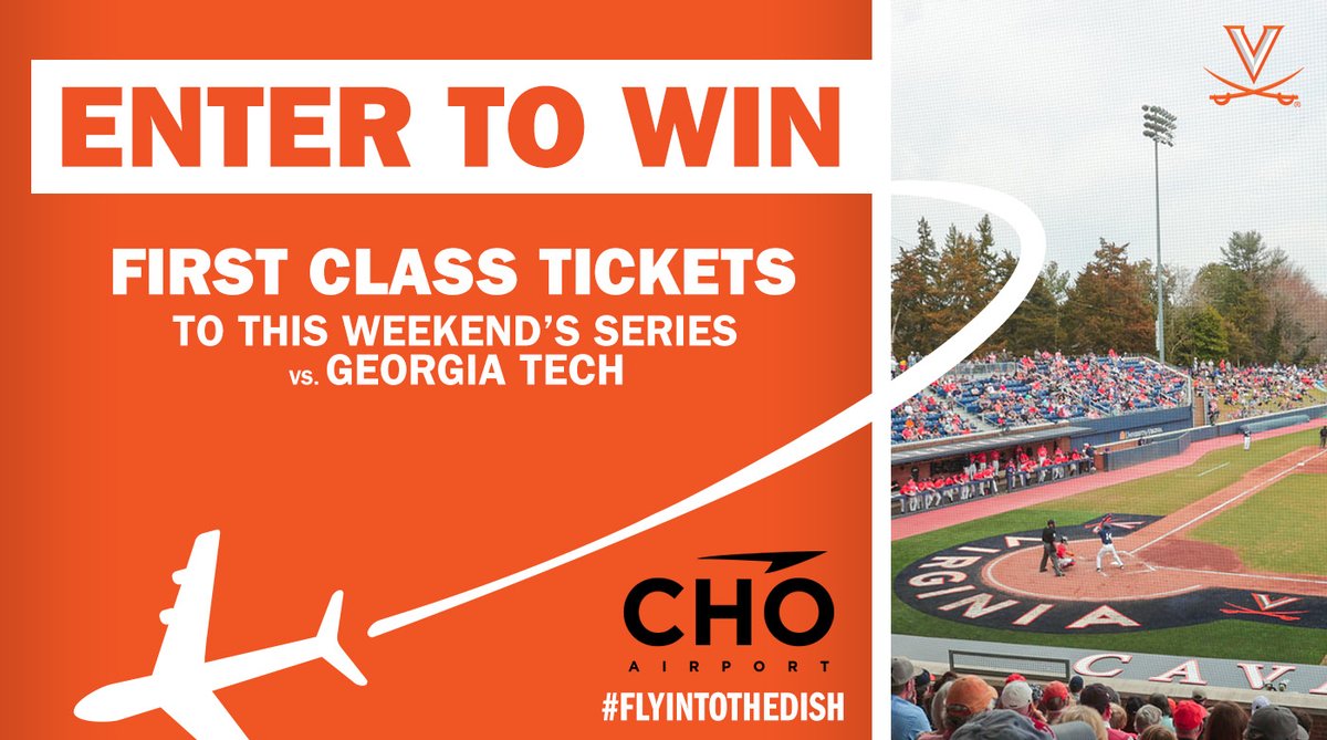 VirginiaSports's tweet photo. Get first class seats when you fly into the Dish with @CHOAirport! Quote tweet this with #FlyIntoTheDish and tag @CHOAirport for the chance to win tickets to a game of your choosing for this weekend’s series against Georgia Tech!
🔶⚔️🔷#GoHoos https://t.co/6u2EZrFTI7