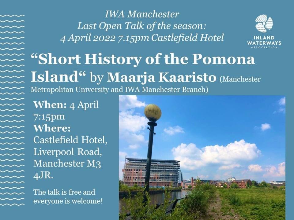 Maarja Kaaristo (@maarjakaaristo) on Twitter photo I’ll be giving a talk about the fascinating history of the Pomona Island on Monday 4 April 7.15pm at the Castlefield Hotel. Talk is organised by <a href="/IWA_UK/">Fund Britain's Waterways</a> Manchester Branch. Everyone is welcome! #Pomona #loveyourwaterways I’ll be giving a talk about the fascinating history of the Pomona Island on Monday 4 April 7.15pm at the Castlefield Hotel. Talk is organised by <a href="/IWA_UK/">Fund Britain's Waterways</a> Manchester Branch. Everyone is welcome! #Pomona #loveyourwaterways