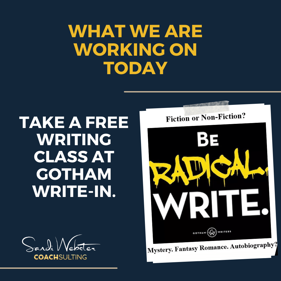 sandiwebster's tweet photo. What's the book you have inside of you - autobiography, fantasy romance, or a mystery? Comment here. #gothamwritein #write #bookstarter https://t.co/kmrmBKYEBK