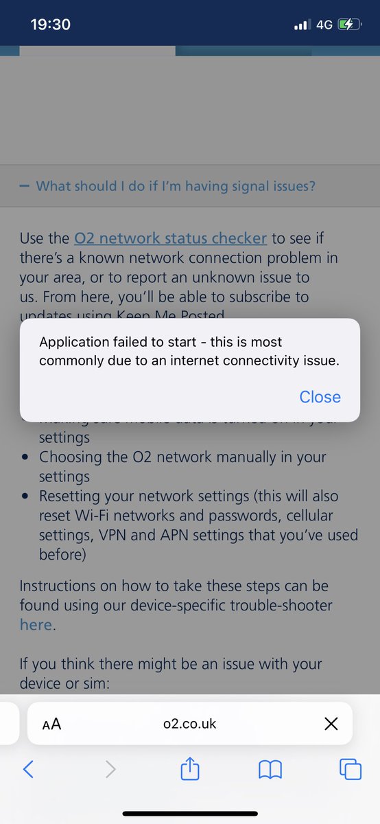 kenty_86's tweet photo. Cheers @O2, mega helpful when I’m trying to work out why my phone shows full 4G and won’t load anything… https://t.co/HNhMoelndO