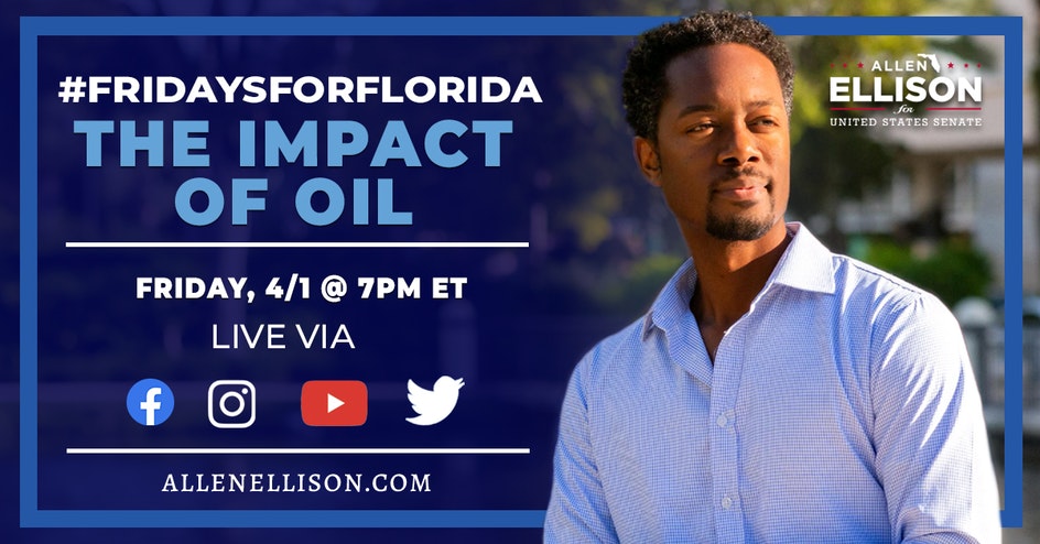 UnitedAmerica24's tweet photo. Join @AllenLEllison Friday at 7pm EST for Fridays for Florida. Every week Allen discusses issues that matter to Floridians as well as constituents across the country. This week he will discuss The Impact of Oil.
#AllenEllisonForSenate
#AllenOnTheIssues
https://t.co/O3kLtaC9GM https://t.co/0rLBJIkapK