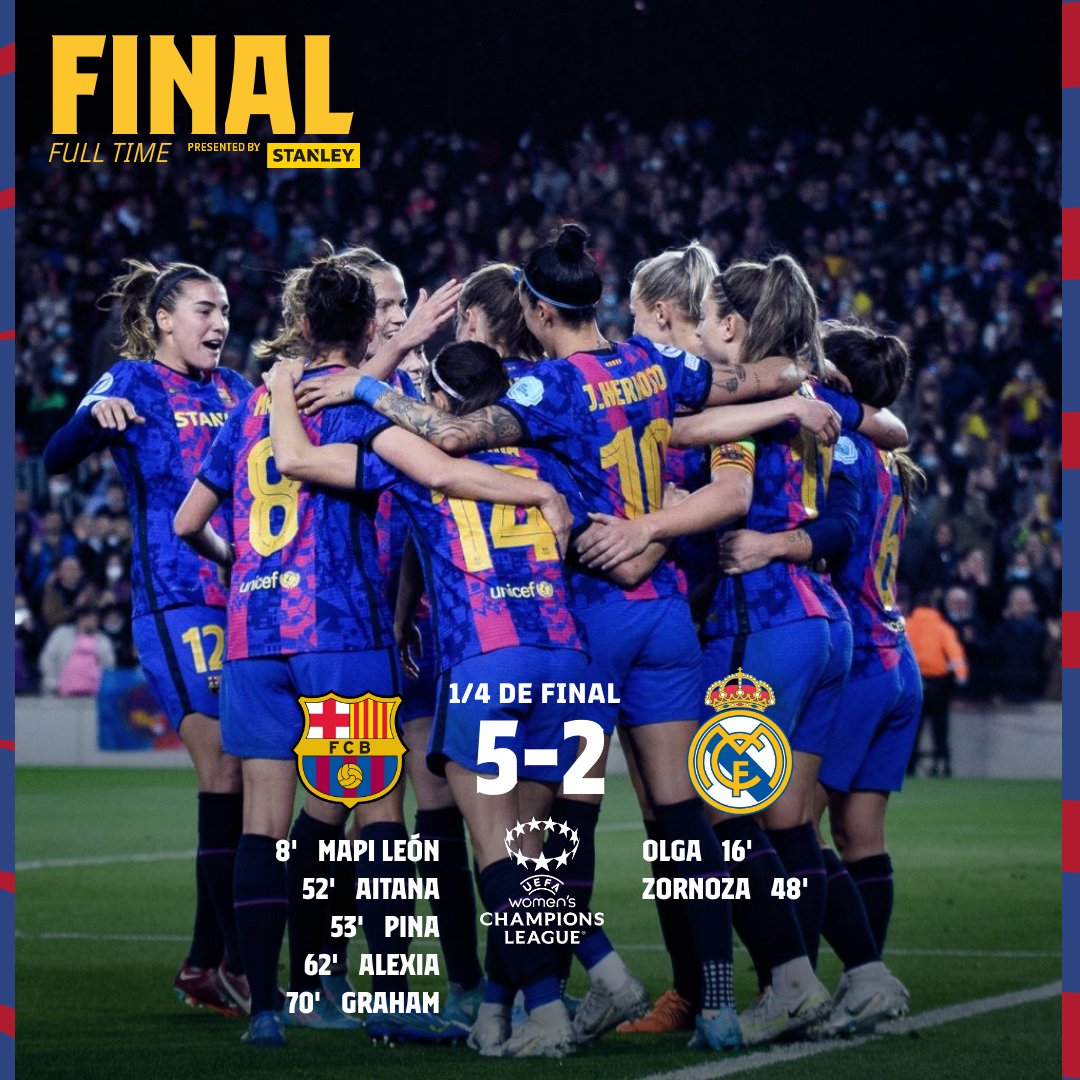 🔥 FINAAAAAAAAAAAL! 🔥

⚔ #FCBFemeni - <a href="/realmadridfem/">Real Madrid C.F.</a> 5-2 (8-3)
⚽️  María León, Aitana, Pina, Alexia &amp; Graham Hansen / Carmona &amp; Zornoza

👌 <a href="/stanleytools/">STANLEY Tools</a> 

 #UWCL #ElClásico #MésQueGènere