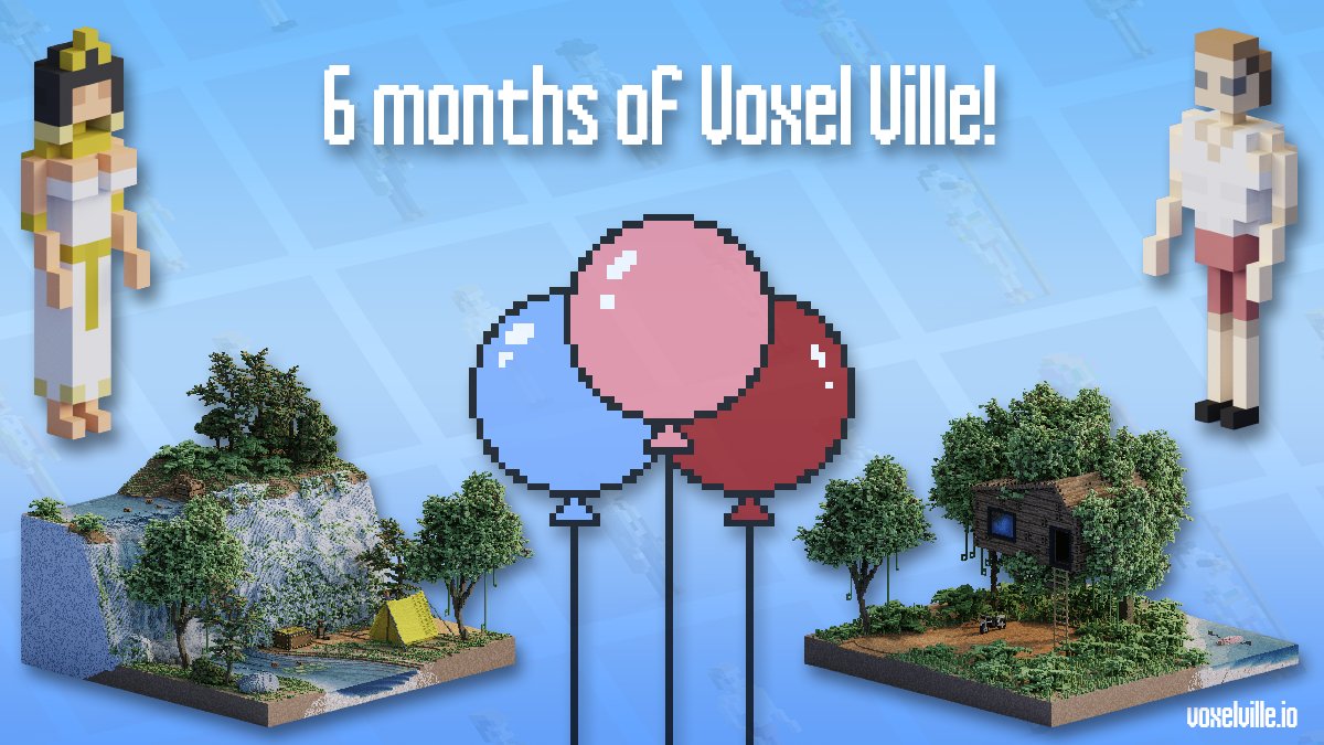 To celebrate Voxel Ville being born 6 months ago, we are holding a competition to win 1 of 2 voxel ville plots!

The rules are simple:
- Buy a VV plot and hold it for 1 week
- Only newly purchased plots count

2 winners - Announced in 1 week! Good luck 
discord.gg/voxelville