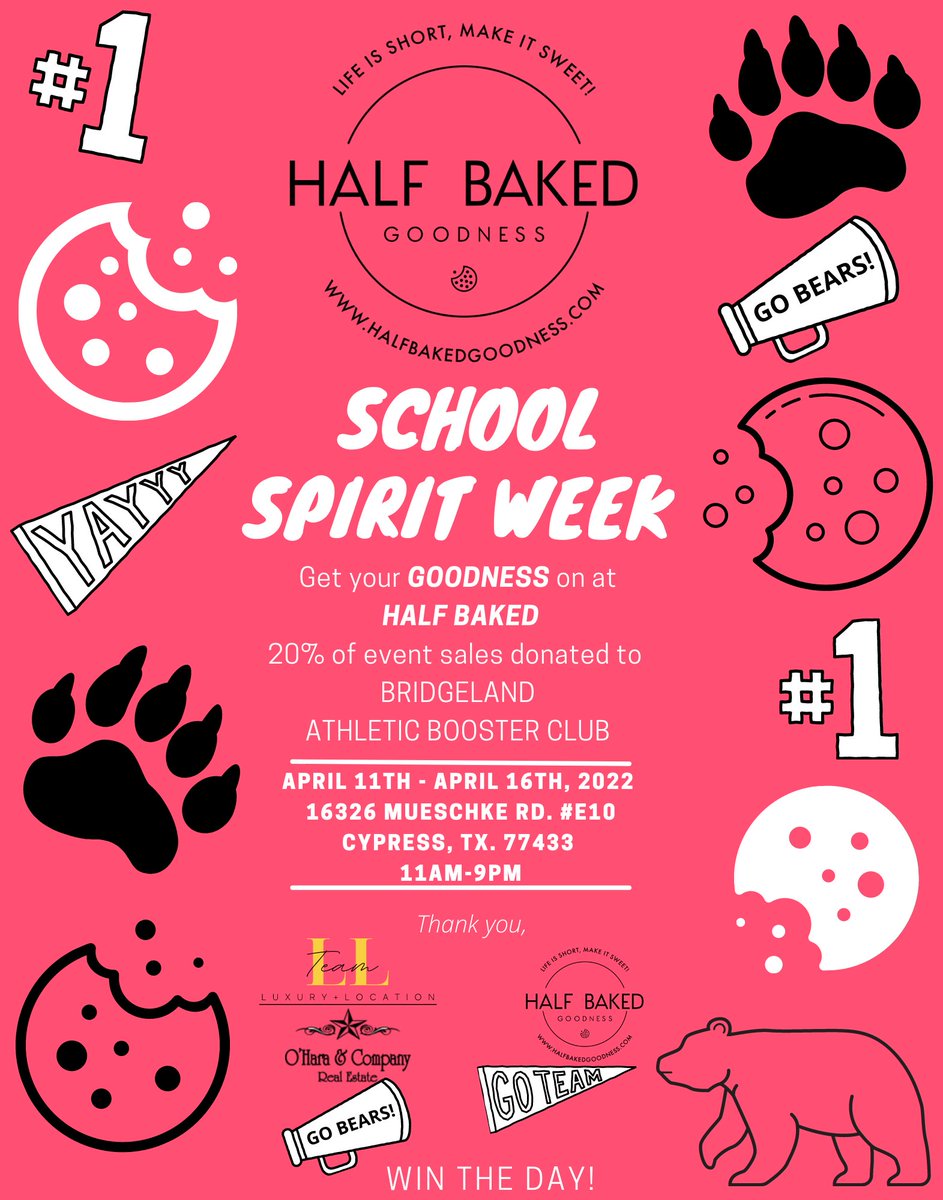 Bridgeland_SB's tweet photo. Head over to Half Baked April 11th-16th for Spirit Week! Spread the word!! https://t.co/ZYHcXEnaoS