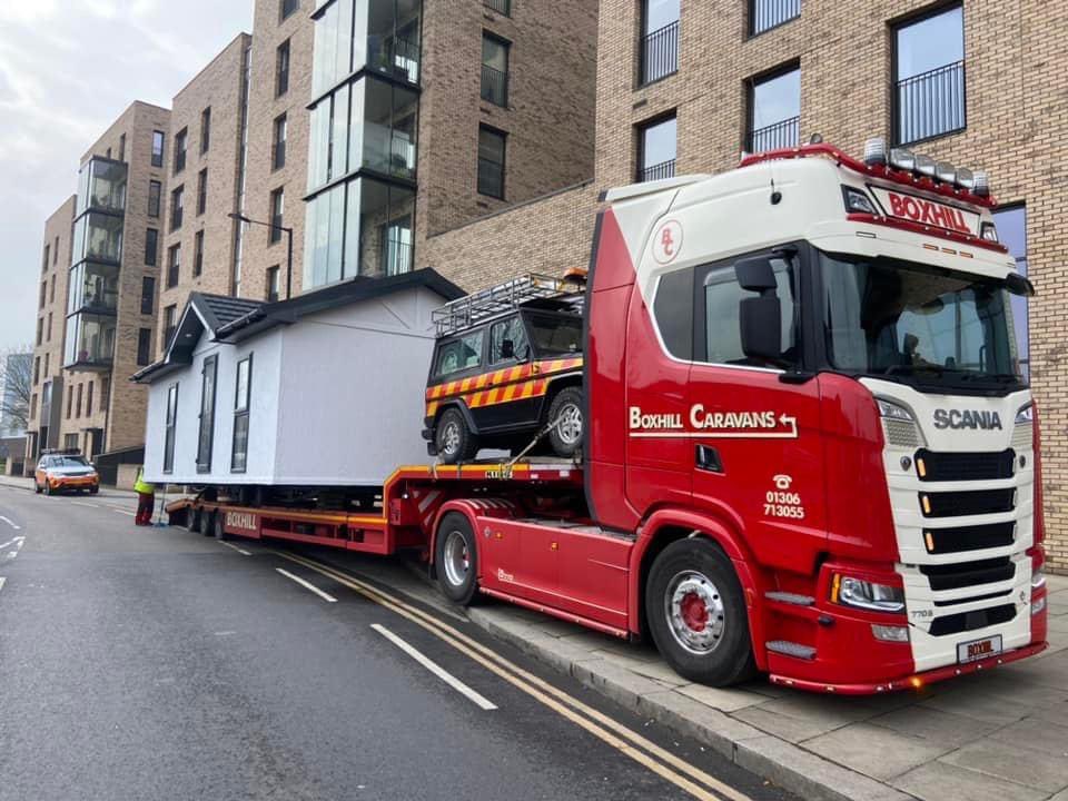 BoxhillCaravan's tweet photo. Flexing the new number plate in #London today!  30 x 14 #IdealParkHome to #OlympicPark. @ScaniaUK #770s https://t.co/eTq2U8tuTe