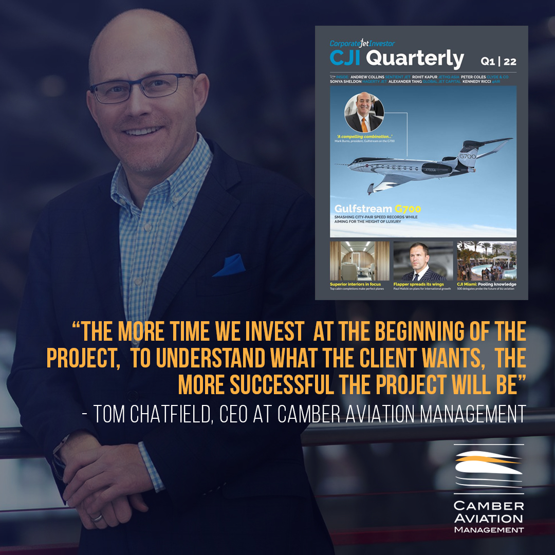 AviationCamber's tweet photo. For the Cabin Completionist: Our own Tom Chatfield is quoted in the latest issue of @CorpJetInvestor Quarterly – Read his insights on successful cabin completions in @yuvan695's latest article: https://t.co/yTeZpq8kTp
#CamberAviation #GottaJet
#CorporateJet #PrivateJet https://t.co/CCuhTtoaLS
