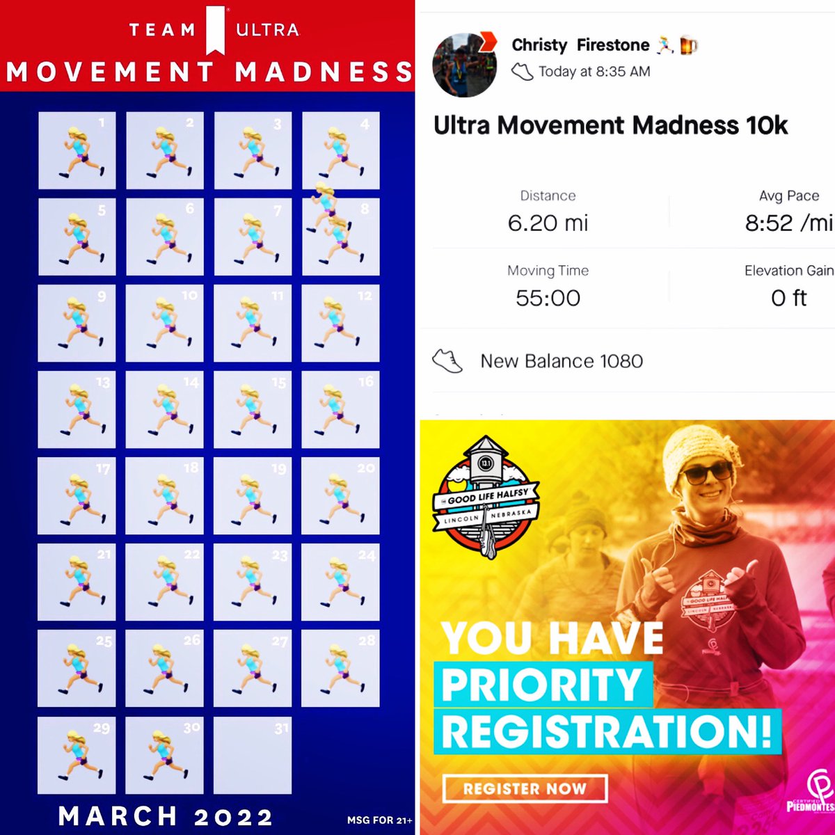 cfirestoneruns's tweet photo. Day 30/31 of #TeamULTRA Movement Madness challenge to run or walk a mile daily. Celebrated with a 10k and signing up for 2022 #goodlifehalfsy Join me! @MichelobULTRA
#ULTRAMarathonGiveaway #tcsnycmarathon #ultramovementmadness #itsonlyworthitifyouenjoyit #teamultraambassador https://t.co/iXdJFtOv8l