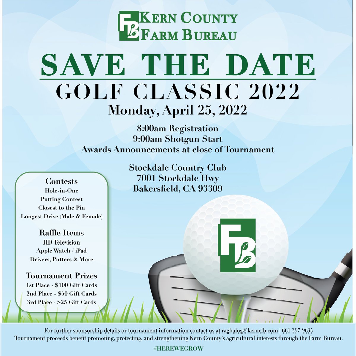 Join us on April 25th for <a href="/KernCountyFB/">KernCountyFarmBureau</a>'s "2022 Golf Classic" at <a href="/StockdaleCC/">Stockdale CC</a>. Visit kerncfb.com/golf-classic/ for more information.