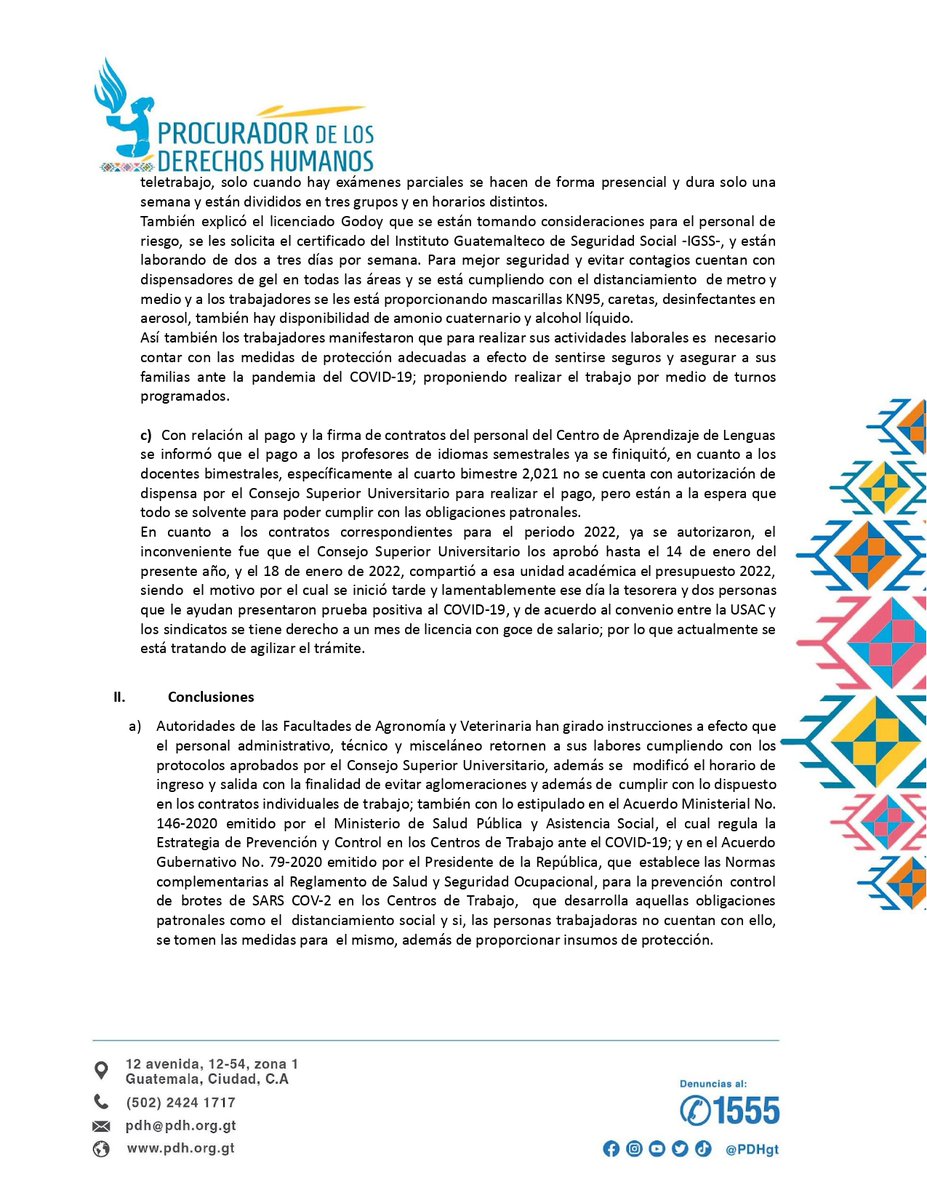PDHgt's tweet photo. #HallazgosPDH #ConclusionesPDH y #RecomendacionesPDH de verificación de acciones de protección de personas trabajadoras de Facultades de Agronomía y Veterinaria ante pandemia del #COVID19 y suscripción de contratos y pagos al personal docente de #Calusac
https://t.co/TojTdSWCIu https://t.co/6HNc7iGYSg