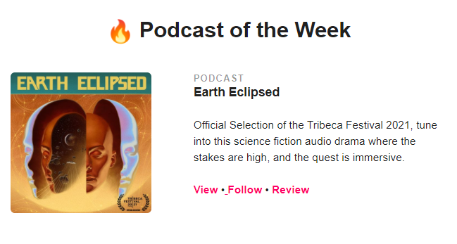 Wow! 🤩 This made our day! 

Thank you, <a href="/Podchaser/">Podchaser</a>, for choosing Earth Eclipsed as Podcast of the Week!

podchaser.com/podcasts/earth…