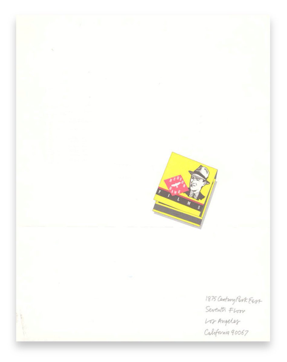 Letterhead used in 1989 by Bruce Willis at the offices of his production company, Hudson Hawk Films. letterheady.com/post/642658571…