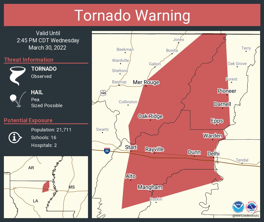 NWS Jackson MS on Twitter "Tornado Warning continues for Rayville LA
