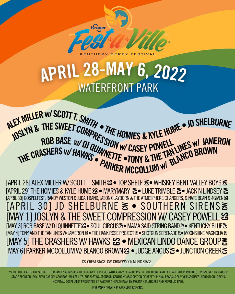 Are you ready? We are! <a href="/kroger/">Kroger</a>'s Fest-a-Ville Returns to the Waterfront on April 28 for 8 days! 🎉 🎵 🎸 

1 venue, 2 stages and more than 30 local, regional and national acts. Check out the line-up ⬇️