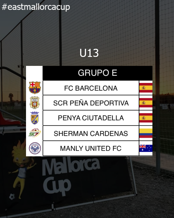 Grupos #eastmallorcacup 2022

Categoría U13 Grupo E (Cala Millor):
<a href="/FCBarcelona/">FC Barcelona</a>  <a href="/FCBmasia/">FC Barcelona - Masia</a>  
<a href="/Penyadeportiva/">SCR Penya Deportiva</a>  
Penya Ciutadella
Cantera Sherman Cárdenas
<a href="/ManlyUnited/">Manly United FC</a> 

1️⃣4️⃣days to go!⚡⚡

eastmallorcacup.com

#mallorca #fútbolbase #fútbolformatiu #youthfootball