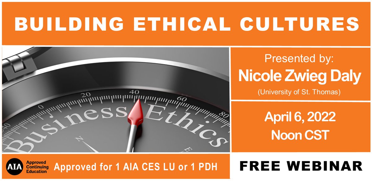 MNConcCouncil's tweet photo. Need ethics credits? We're sponsoring a free, AIA-approved ethics webinar on April 6 at noon CDT.  Let's discuss how to build - and more importantly maintain - an ethical business culture. Learn more and register: https://t.co/iqpe3pVeAh #BusinessEthics #webinar https://t.co/ea63HtDV0k
