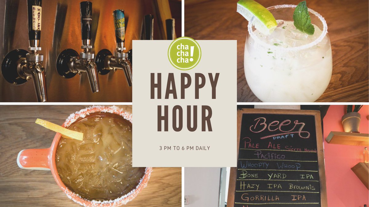 Why limit #happy to just an hour? Make every hour happy! Join us from 3 PM to 6 PM daily for our #happyhour menu Get #drinks &amp; #food for less #dinero Enjoy #cocktails #beer #wine #sangria #margarita #tacos #chips #salsa #guacamole #nachos #burritos &amp; more 🍺🌮🍷🌯🍹