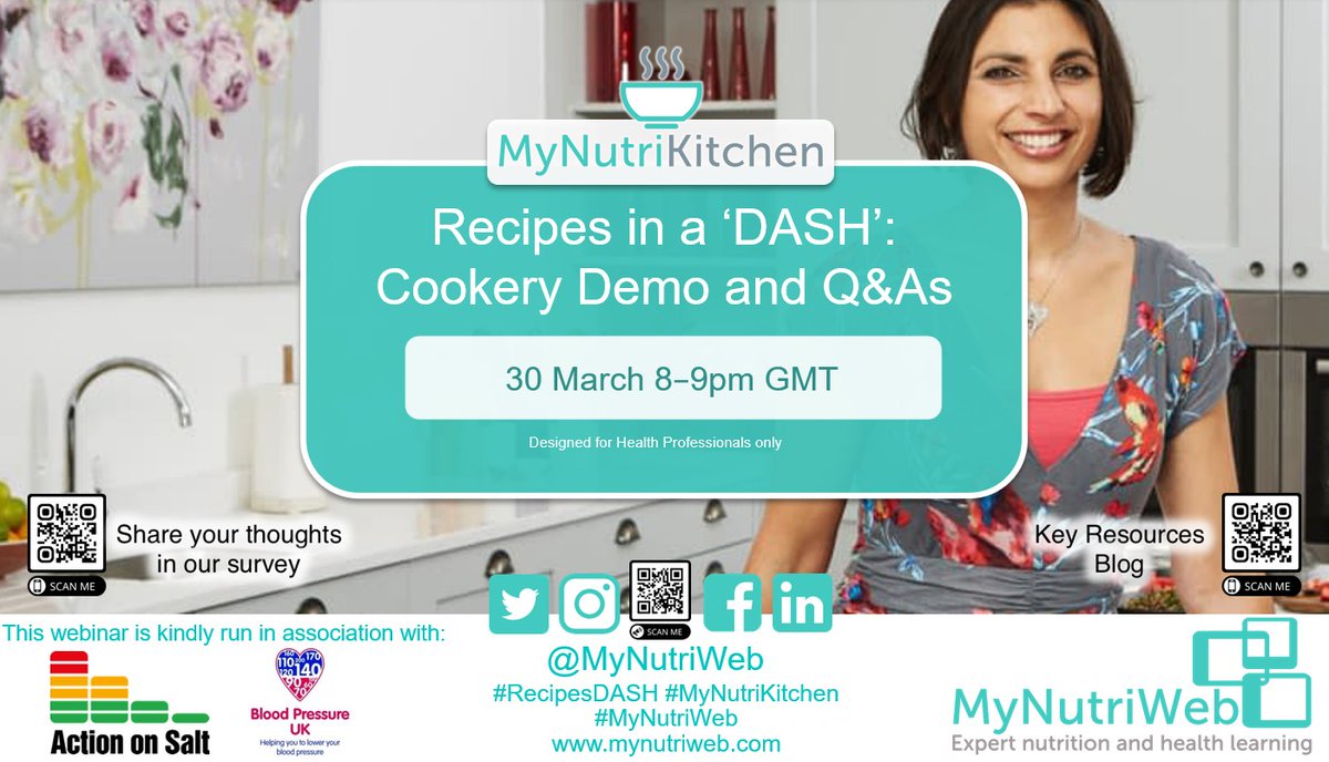 MyNutriWeb's tweet photo. Welcome all to #MyNutriKitchen tonight👋 👋

Who's with us tonight?

🎉 🎈 Very excited for @PriyaTew to giving us tips &amp; recipes to help ⬇️ blood pressure via an evidence based approach #DASHRecipes

🎤 Send Q in via the Question box for a live Q&amp;A tonight

Enjoy! #MyNutriWeb https://t.co/m7USDPivrk