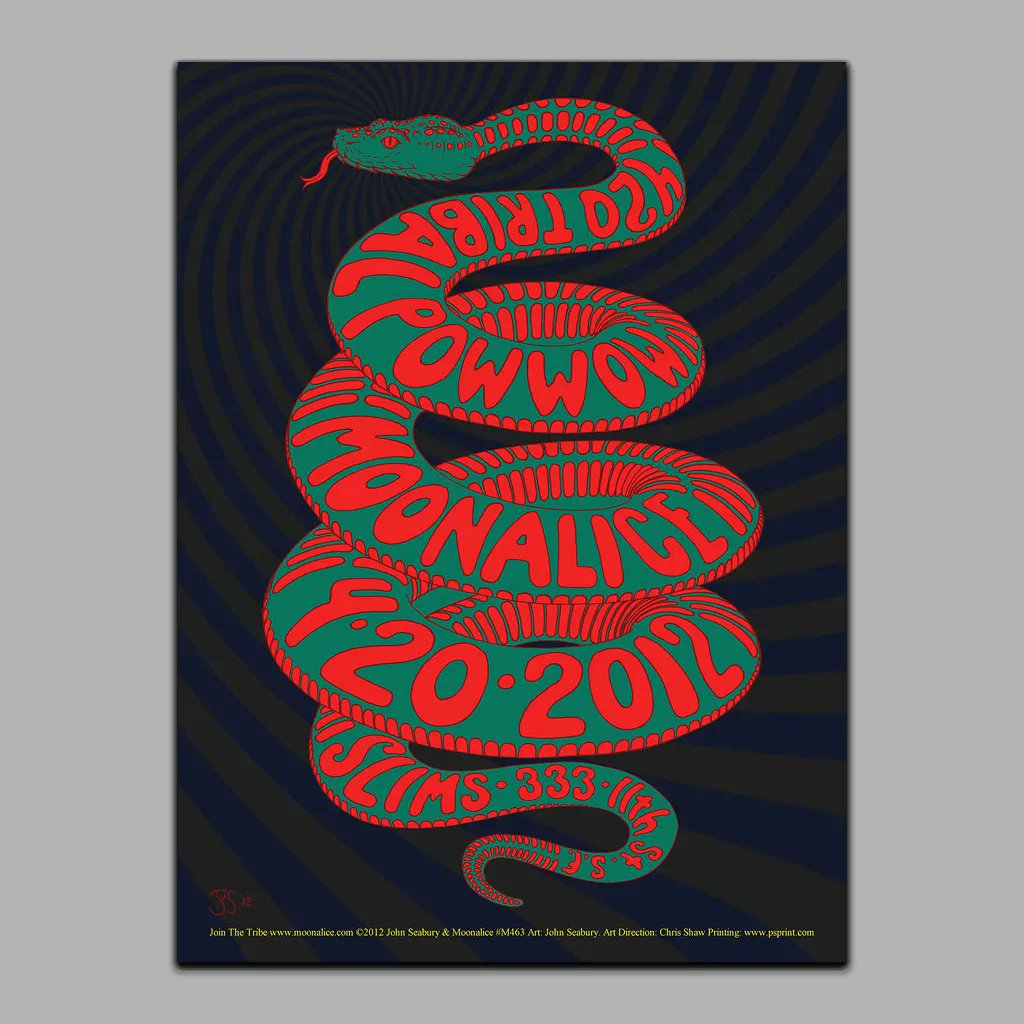 MoonalicePoster's tweet photo. Welcoming Spring Poster Collection 🌷 @Moonalice 4/20/12 Slim’s, San Francisco, California art by @Pynoman John Seabury https://t.co/jhF9sSecYQ 🌸 100% of sales go to John the artist. M463 #JohnSeabury #MAP0222 #MAPR #posterart #posterdesign #concertposter #gigposter https://t.co/NvF4DiwTbd