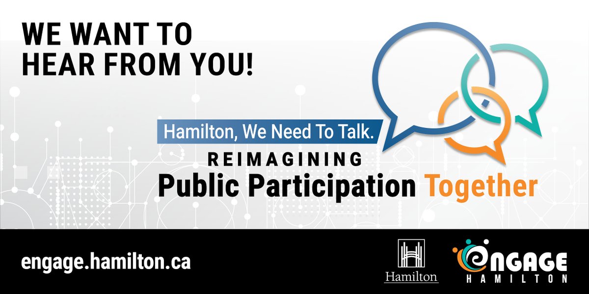 cityofhamilton's tweet image. Hamilton, we need to talk. What are your experiences with City-led public engagement? We need your feedback to help make our interactions even better. Have your say today: engage.hamilton.ca/ReimaginingPub… #HamOnt