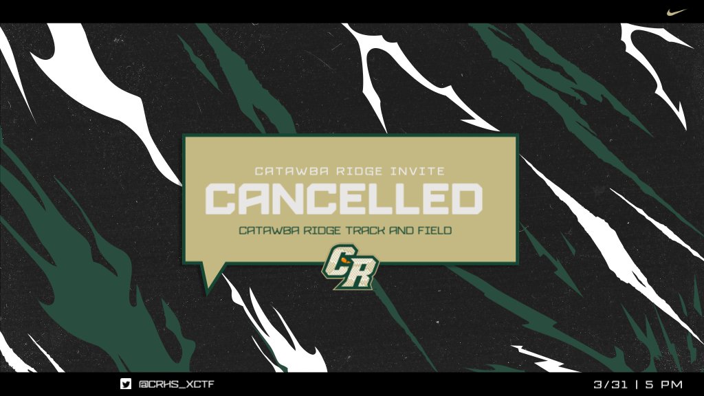 CRHS_XCTF's tweet photo. ⛈  SCHEDULE ALERT ⛈
Tomorrow's meet has been cancelled due to unfavorable weather conditions.
@CatawbaRidge #BeTheWHY https://t.co/A3wlxrXxWM