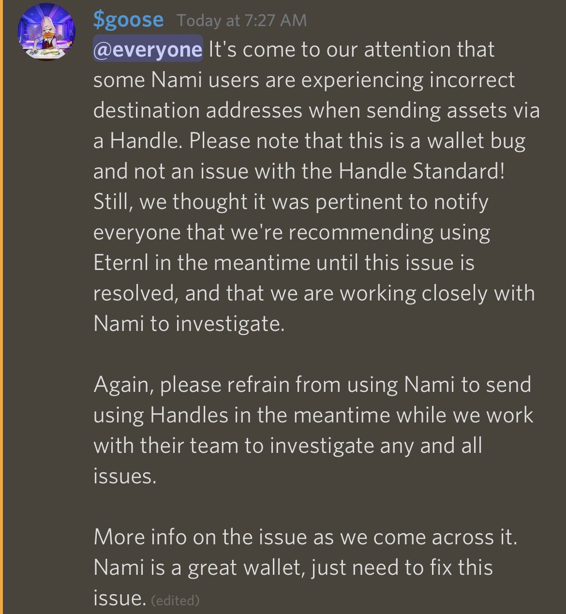 If you are using Handles in <a href="/NamiWallet/">Nami</a>, please read.

We are working with their team to find a solution.