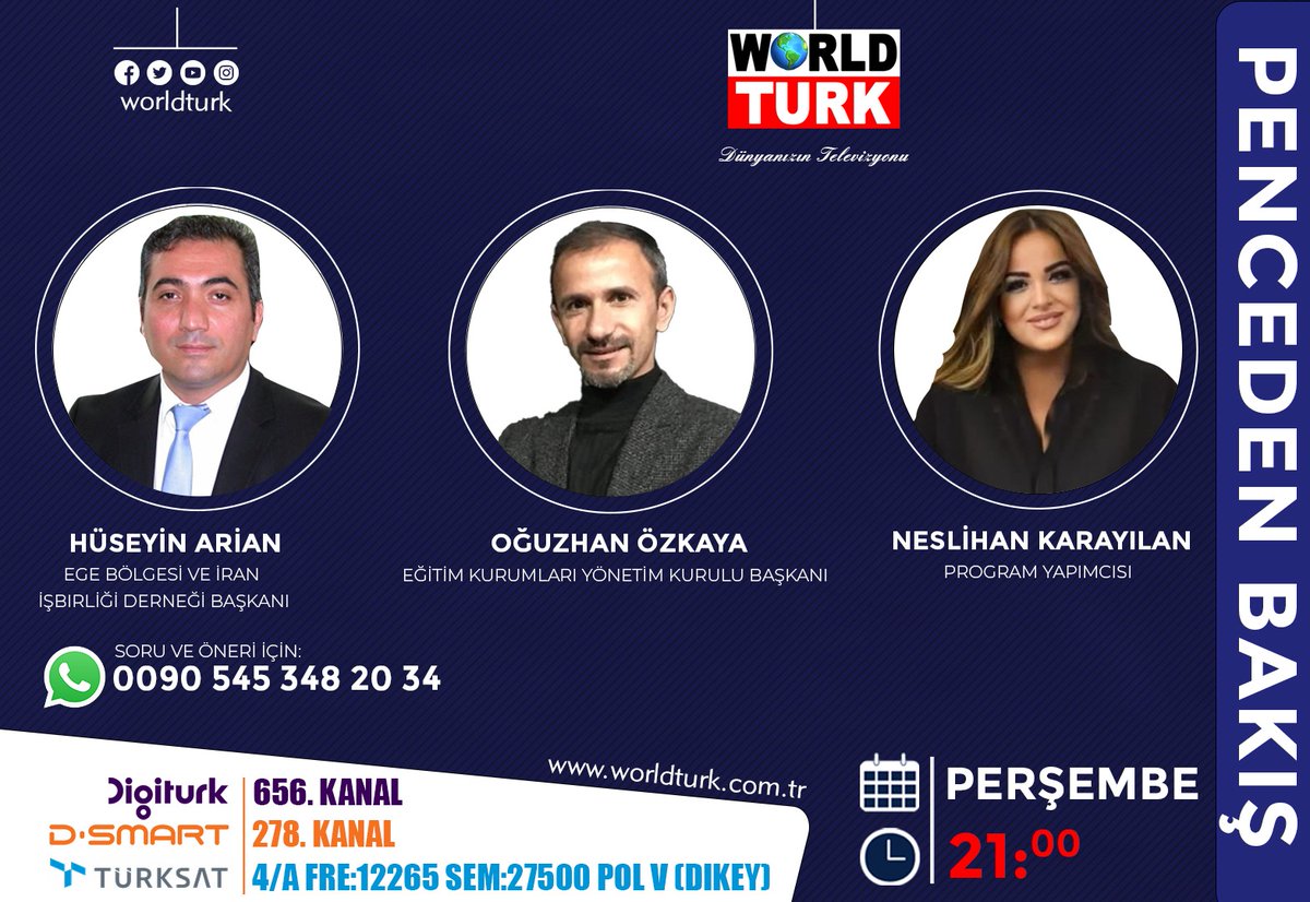 neslikarayilan's tweet photo. 🎥 #CANLI📍 W🌍RLD TURK
🎬 ➤ #PencedenBakış 
📆 Perşembe ⏰ 21.00
🌐 YAYIN
📡#Türksat4A (F:12265, S:27500, V),
#D_Smart 278.Kanal
👉 https://t.co/cSK71pYvkK
👉 https://t.co/BcWKhQs1Xu
 👉 #Facebook World Turk 
📡Dünyanızın Televizyonu W🌍RLD TURK https://t.co/Km4xsPpdZc