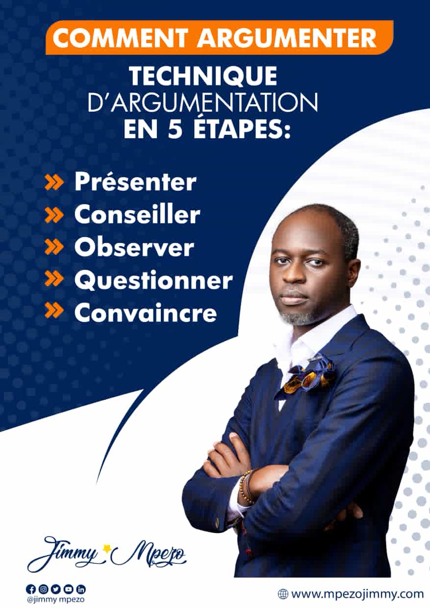 manza_mardochee's tweet photo. Comment argumenter ?
Technique d'argumentation en 5 étapes 
1. Présenter et expliquer, 2. Conseiller et orienter 3. Observer et contrôler,4. Questionner, 5. Convaincre et obtenir #coaching #Formations #developmentpersonnel &amp; #Conduite des #collaborateurs @Jimmy_Mpezo @sergewelo1 https://t.co/FIINAIekAD