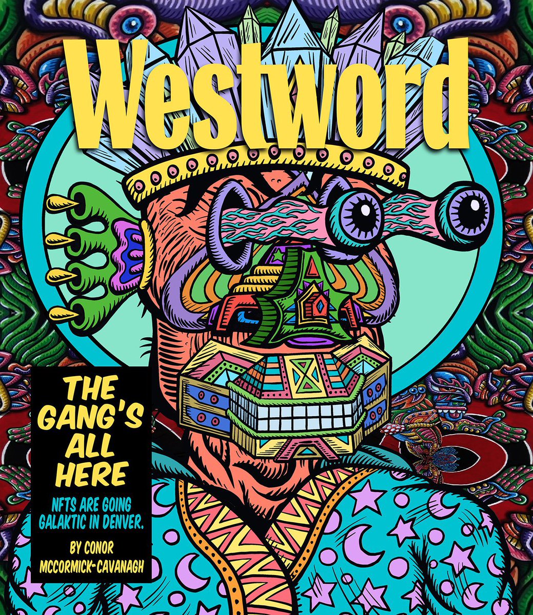 GalakticStGang's tweet photo. It’s here @GalakticGangNFT!

Go to attached @DenverWestword post &amp; drop your GG’s, tell everyone what you love most about the project, your GG, and which aspects represent you.

Like/RT/Comment each other’s replies. LFG #GalakticGang we’re on the cover! 

🍄💜

#GalakticGospel https://t.co/6cg4fMQNeV
