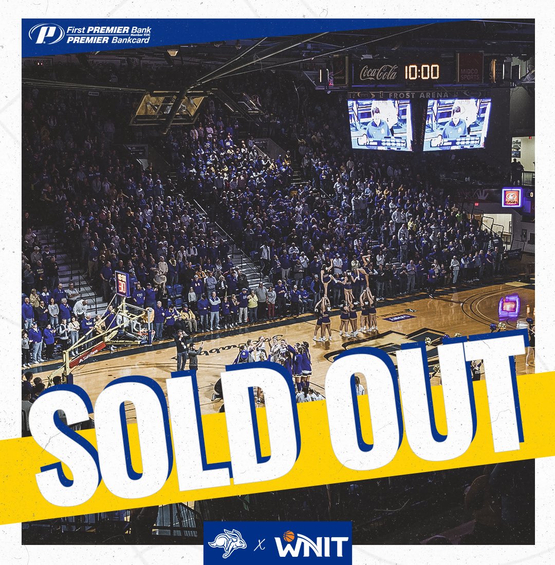 We are officially 𝗦𝗢𝗟𝗗 𝗢𝗨𝗧 for tomorrow’s WNIT semifinal game against UCLA! 🙌 SDSU students will still gain FREE admission, courtesy of SDSU President Barry Dunn, by swiping their student ID. 

Arrive early &amp; get LOUD. 😤

#GoJacks 🐰