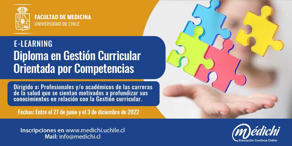 MedichiUchile's tweet photo. Profesional de la Salud, DECSA de la Facultad de Medicina de la Universidad de Chile, te invita a ser parte del Diploma en Gestión Curricular Orientada por Competencias, inscríbete hoy en #medichi!

Más información en https://t.co/pFew9IXHS0

@decsauchile @egresmeduchile https://t.co/pfintefDe4