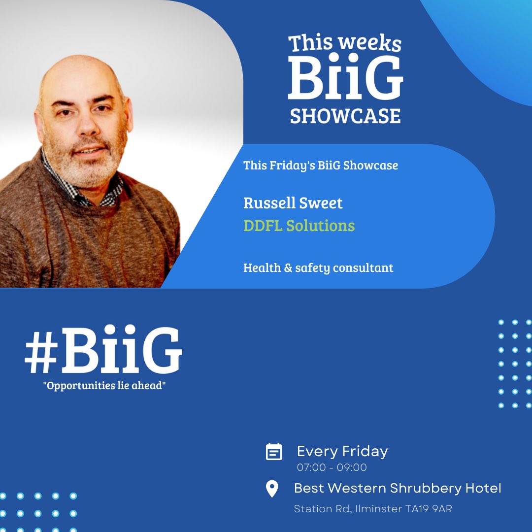 It’s the #BiiG showcase 😎

Introducing Mr Russell Sweet ⤵️

Health &amp; Safety Consultant extraordinaire…. Join us this Friday or any Friday, guests can come along for £0 😉