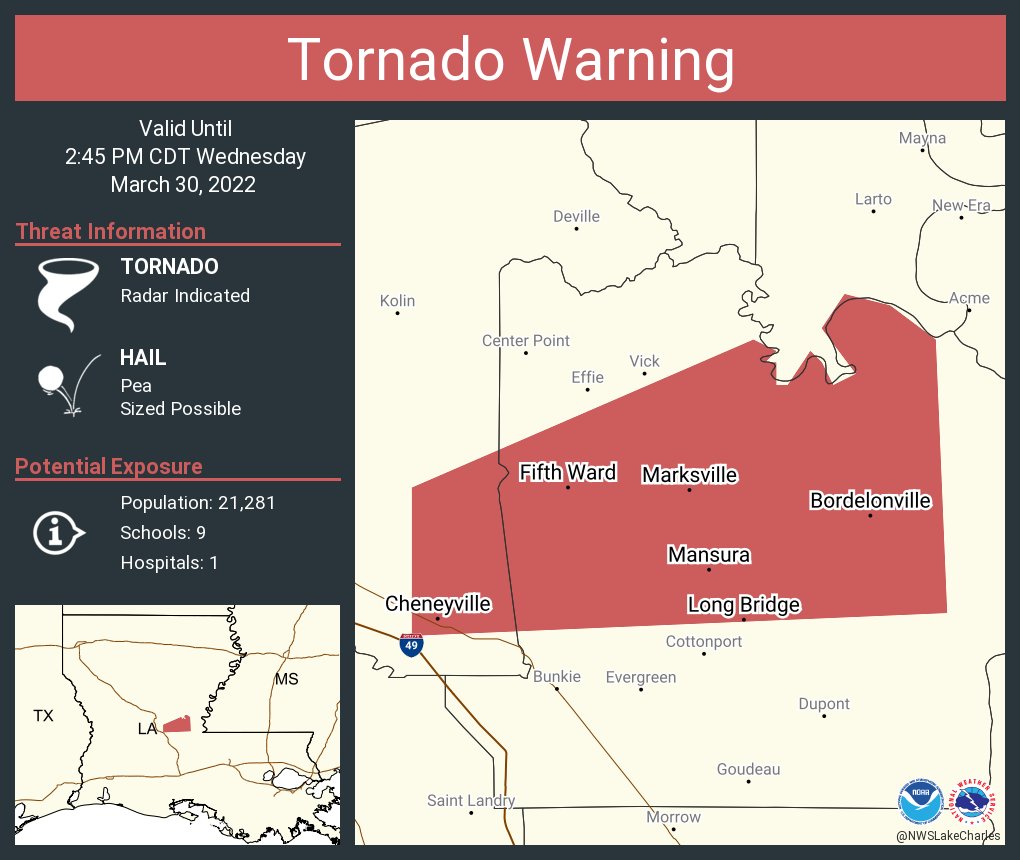 NWS Lake Charles on Twitter "Tornado Warning including Marksville LA