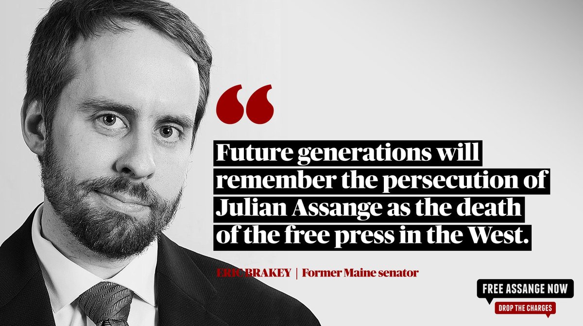 SomersetBean's tweet photo. "Future generations will remember the persecution of Julian Assange as the death of the free press in the West."—@SenatorBrakey #FreeAssangeNOW #DropTheCharges https://t.co/fBdlPDg8ss