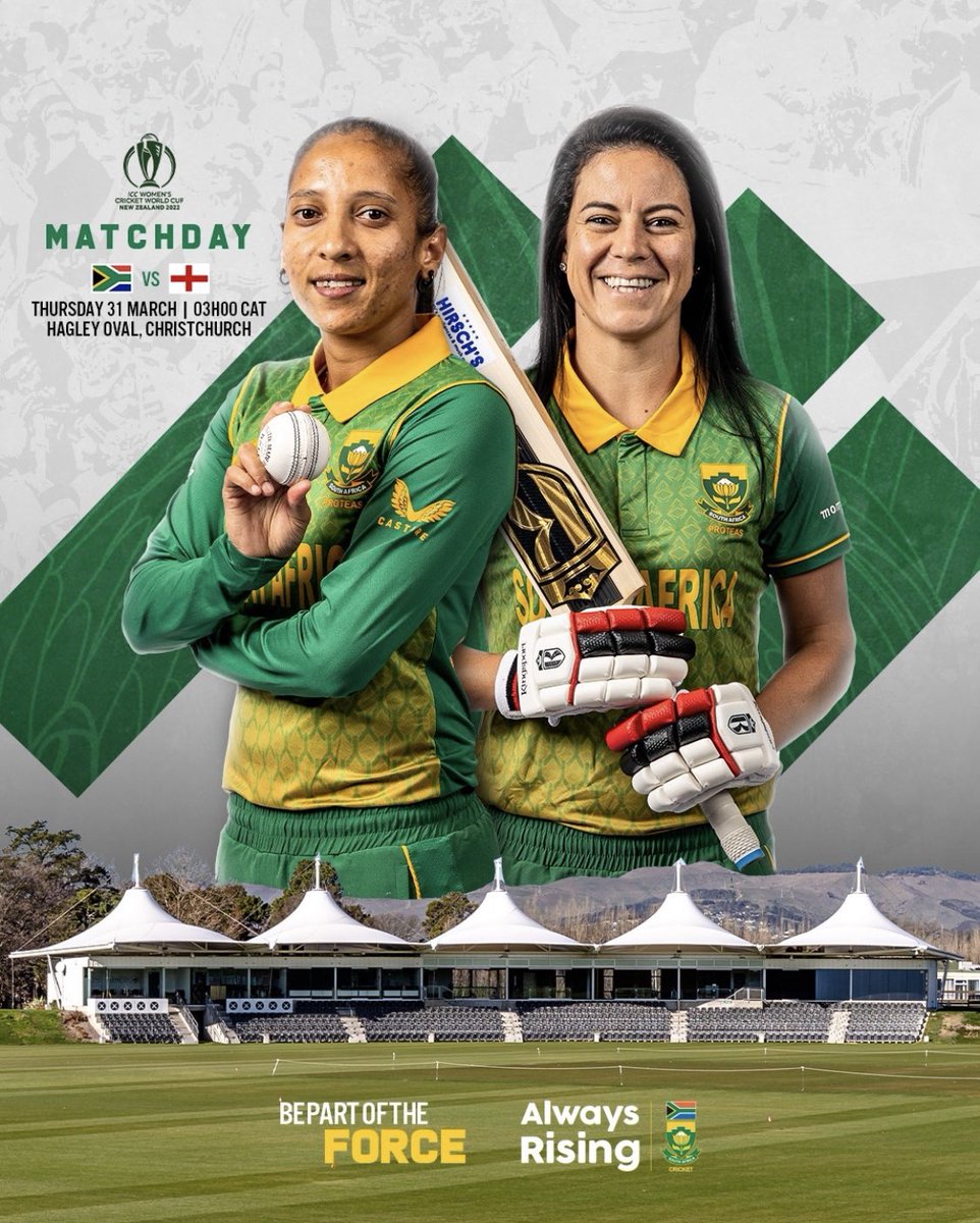 All the best to our #WorldCup Semi-Finalists, #ProteasWomen on their semi-final match against #England

#SAvsENG #SAvENG #CWC22 #AlwaysRising #BePartOfTheForce #MomentumProteas