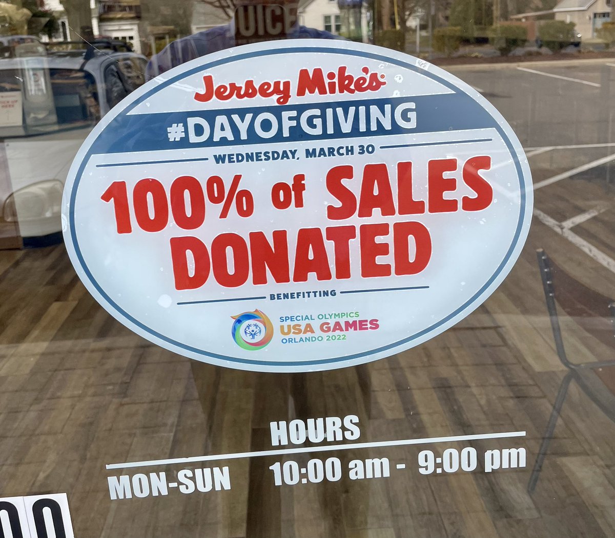 cancio11's tweet photo. Today, Jersey Mikes will donate 100% of all sales  from local stores to the @2022USAGames I had a great lunch and I was able to support the @SpecialOlympics #winwin #glenmont https://t.co/fAxxr6WOhn