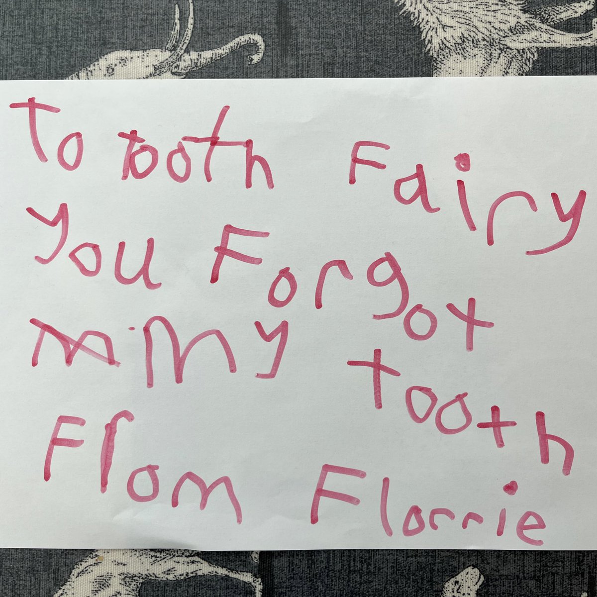 gemma_mullen's tweet photo. Our five year old has penned her most passionate piece of writing yet; a letter of complaint. Akin to many fervent complaints I’m sure, she’s not been entirely transparent with the truth. 
It’s a stone, not a tooth. #complaintothetoothfairy https://t.co/9A6ka9eNbZ