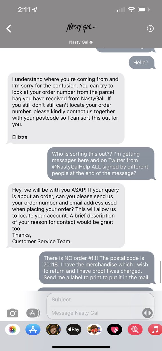 lyderally_'s tweet photo. @NastyGal @NastyGalHelp never been more disrespected by a company in my life. i haven’t had a complete conversation with someone yet..even 3 weeks later. you owe me a refund, and then i’m never shopping here ever again. https://t.co/QnQNrIwHeF