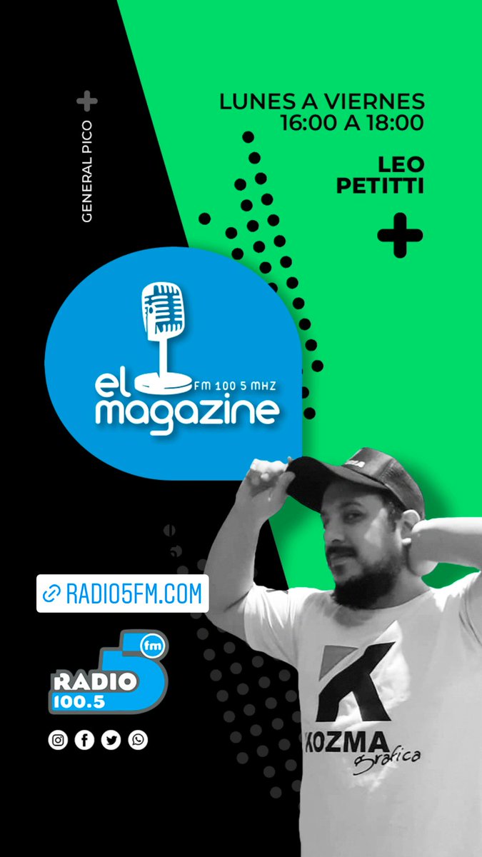 leopetitti13's tweet photo. Hasta las 18hs 100.5 https://t.co/XoVsgTervd suena 🍀 #ELMAGAZINE en ➡ #LaMásEscuchada app 👉 Radio5 General Pico. https://t.co/9F1a9mjtqF