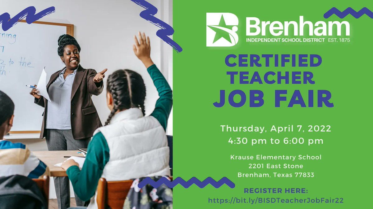BrenhamISDHR's tweet image. Want to join Cub Nation? Our Certified Teacher Job Fair is right around the corner. Come and meet the campus principals to find the perfect opportunity for you! @BrenhamISD #IChooseBrenham #CubProud
