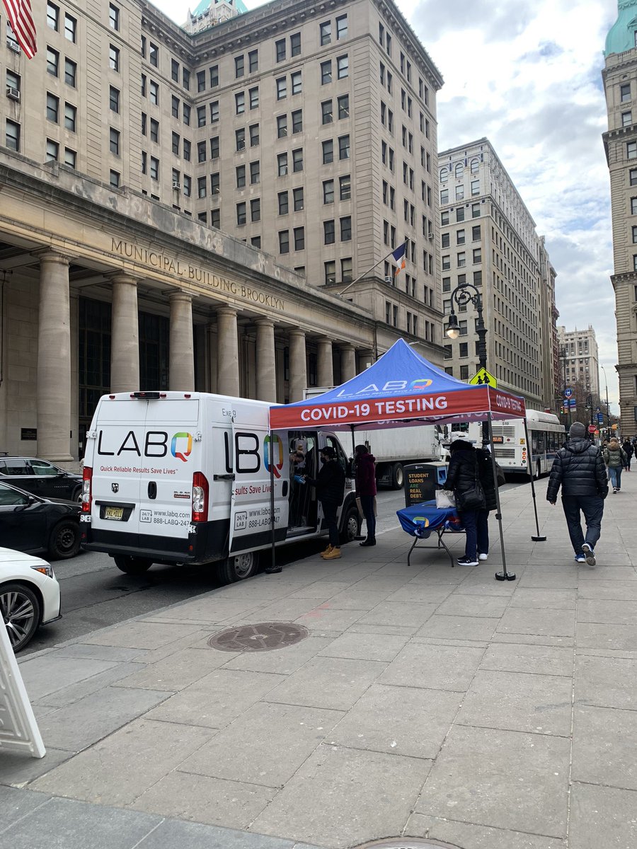 3:19pm LabQ van Borough Hall 4 people waiting to be tested.