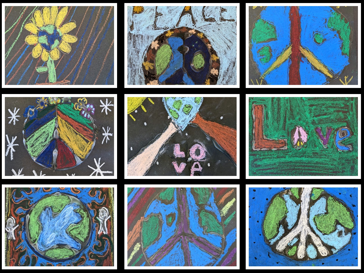 OGAOCPS's tweet photo. Third graders created these amazing peace inspired masterpieces in Art class. Every third grader will have artwork on display during the Spring Concert on March 31st. We hope to see you there! #ocpsArts #ThePlaceForYou https://t.co/G1DWy6HTsy