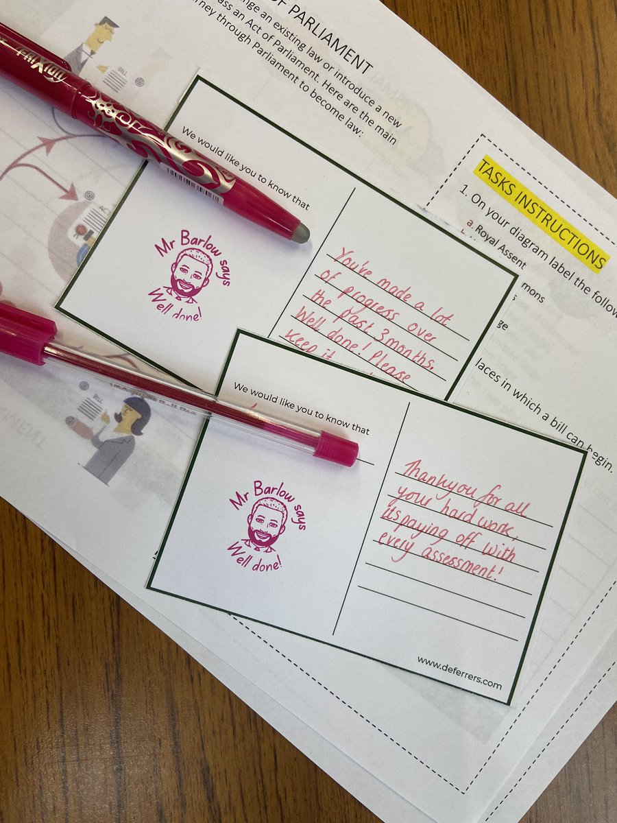 deferrersethics's tweet photo. Rewarding two hard working students in GCSE Citizenship today. Both very happy with their postcards &amp; rewards. (And Mr Barlow was happy to use his new stamp! 🤫) https://t.co/uZLMvOaRPo