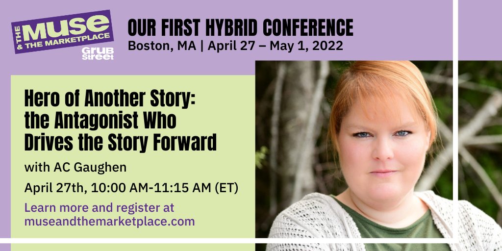 .<a href="/acgaughen/">AC Gaughen</a> is the author of the Elementae series &amp; the Scarlet trilogy! You can catch her virtual craft discussion, "Hero of Another Story: The Antagonist Who Drives the Story Forward," via Hopin at #Muse22 from 10:00am to 11:15am on April 27th. bit.ly/3qPaBRv