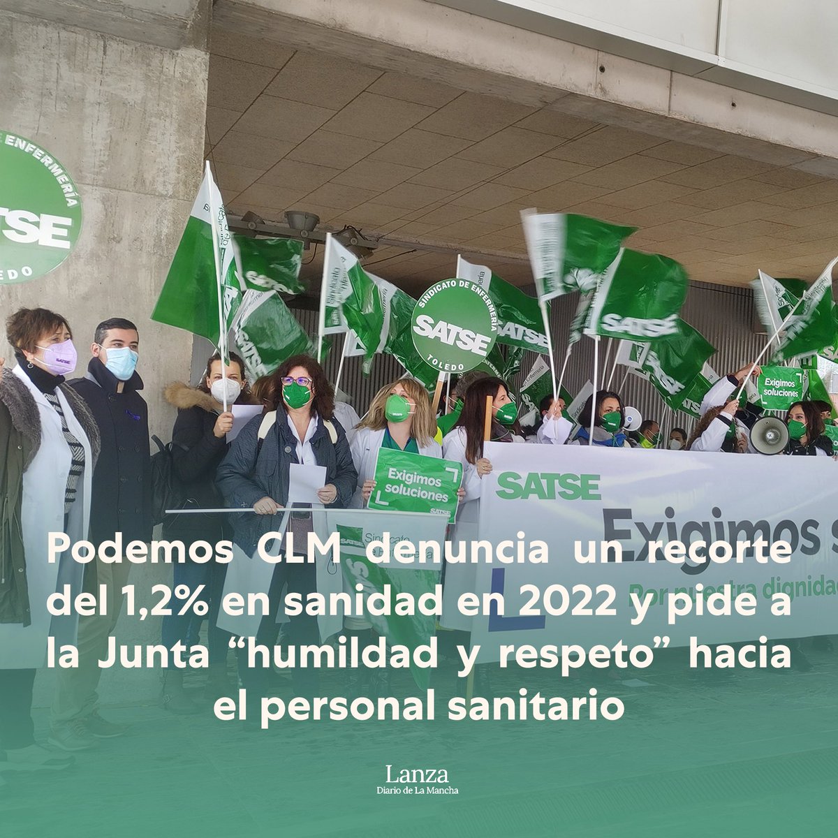 PodemosCLM's tweet photo. 🏥💚 Hoy hemos acompañado a @SATSE_CLM para exigir el fin de los recortes, unas condiciones laborales dignas y seguridad para todo el personal sanitario. Ni recortes ni criminalización. #NosVaLaVidaEnEllo

ℹ️ https://t.co/XL7jl810lX https://t.co/CLgiT0jFwa