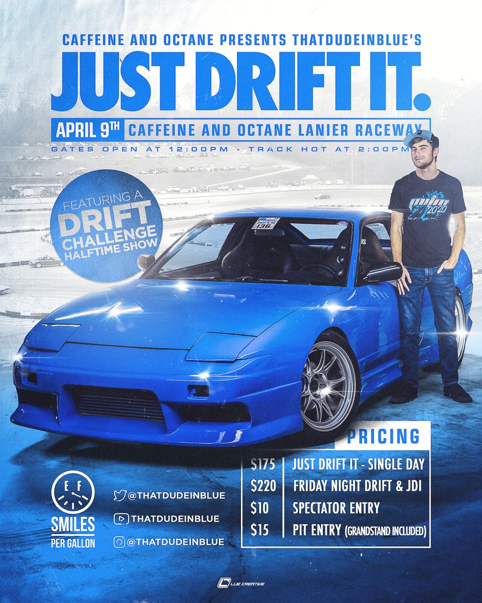thatdudeinblue's tweet photo. Insanely proud of my first ever live event! First one is April 9th,2022. Unlimited drifting, halftime show, car show, and so much more! Hope to see you there!

TICKETS:
https://t.co/CVAPedqaca https://t.co/IHY9bhNbQR