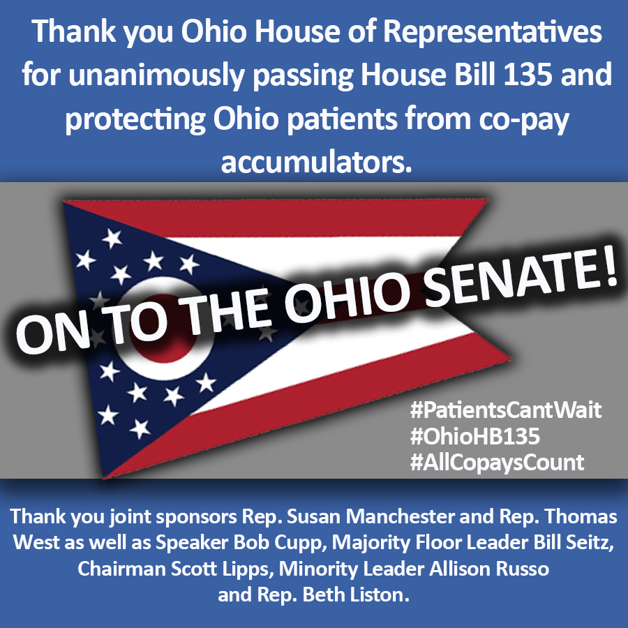 .@AmDiabetesAssn thanks #OhioHouse for unanimously passing #OhioHB135! Now on to the Senate to help protect #Ohio patients from #copayaccumulators. #PatientsCantWait #allcopayscount @SpeakerCupp @SusanManchester @RepThomasWest @LippsforOhio @Russo4Ohio @Liston4Ohio @CincySeitz