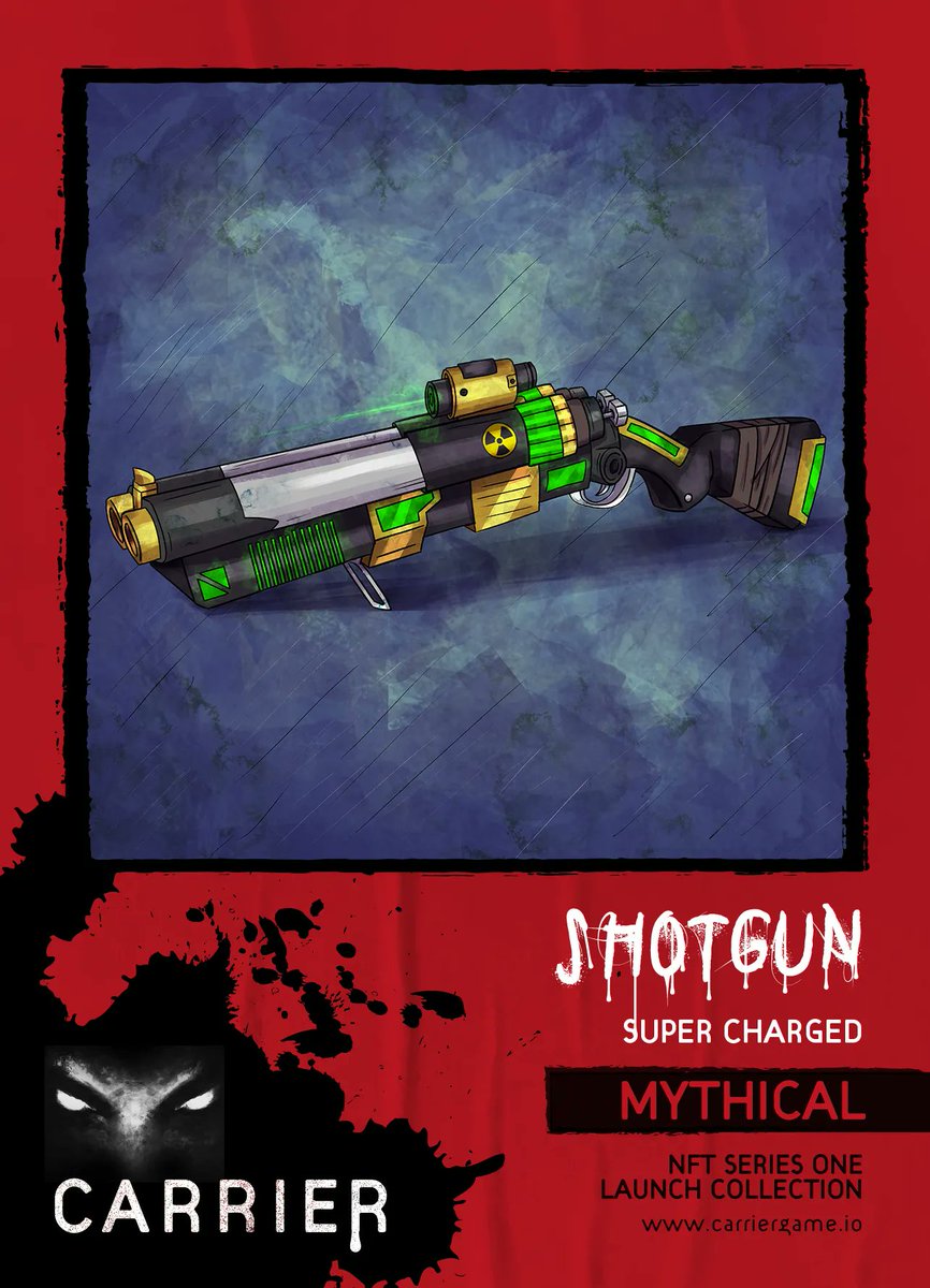Carriersurvivor's tweet photo. Kon'nichiwa, my fellow #unboredzombies! 
Today I introduce to you the mightiest weapon in our game, the one that will rule them all: SHOTGUN SUPERCHARGED 😎😎

#unboredzombies #carriergamenft  #CGS #NFTs https://t.co/BjbSyMHtBU