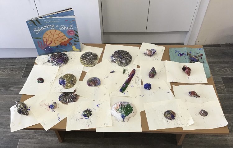 Eyfsmarshside's tweet photo. We collected shells on our beach walk this morning as we were inspired by the story: Sharing a shell, by our favourite author Julia Donaldson. But being the creative bunch that we are, we decided to make them a bit more ‘Little Owls’😊 https://t.co/aK65UeO2J1